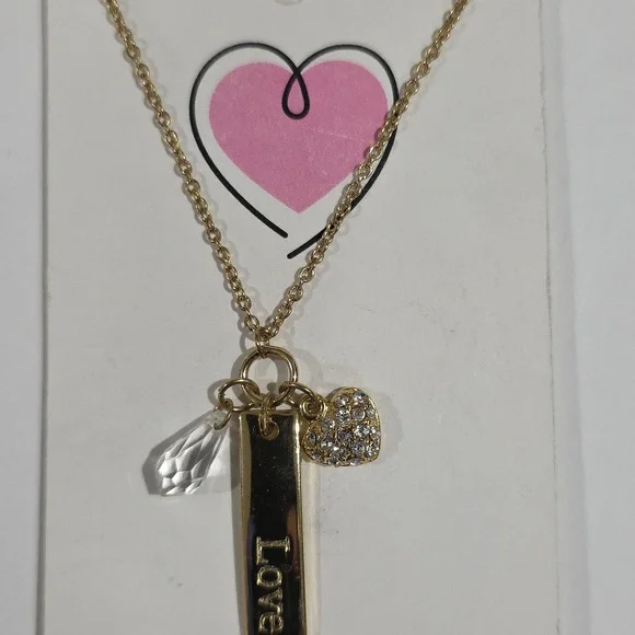 Romantic Gold-Tone Love Necklace, Crystal Heart & Teardrop Charm Pendant Jewelry - Picture 3 of 10